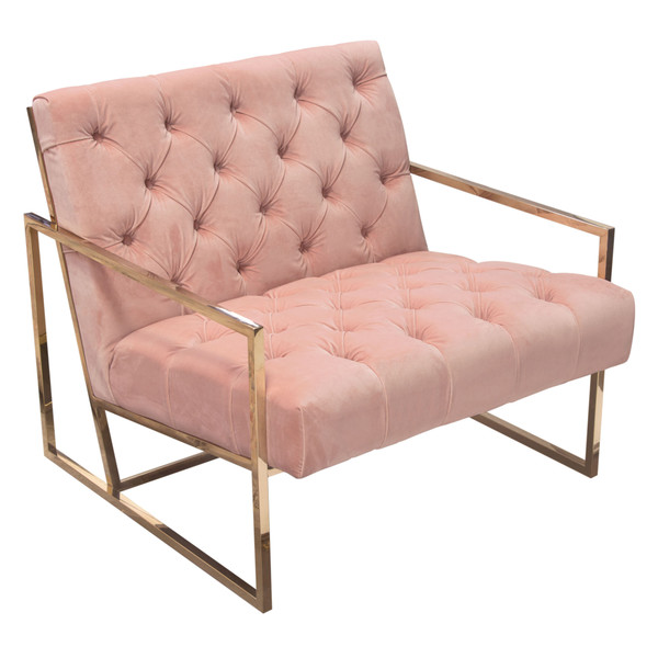 Luxe Accent Chair in Blush Pink Tufted Velvet Fabric with Polished Gold Stainless Steel Frame LUXECHPN