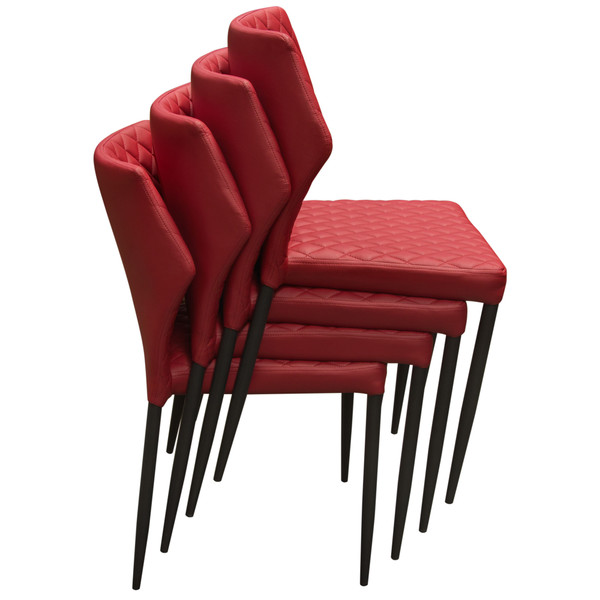 Milo 4-Pack Dining Chairs in Red Diamond Tufted Leatherette with Black Powder Coat Legs MILODCRE4PK