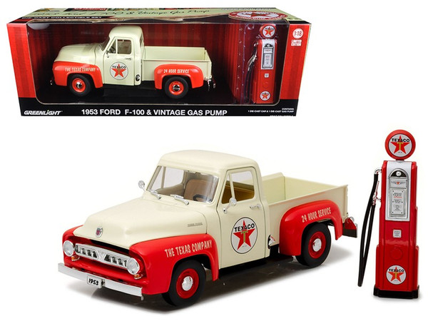1953 Ford F-100 Pickup Truck Texaco with Vintage Texaco Gas Pump 1/18 Diecast Model Car by Greenlight 12991