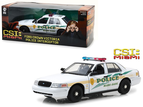 Ford Crown Victoria Police Interceptor "Miami-Dade Police" White "CSI: Miami" (2002-2012) TV Series 1/18 Diecast Model Car by Greenlight 13514