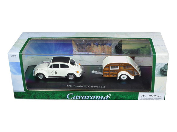 Volkswagen Beetle #53 With Caravan Iii Trailer In Display Case 1/43 Diecast Model Car By Cararama (Pack Of 2) 14811