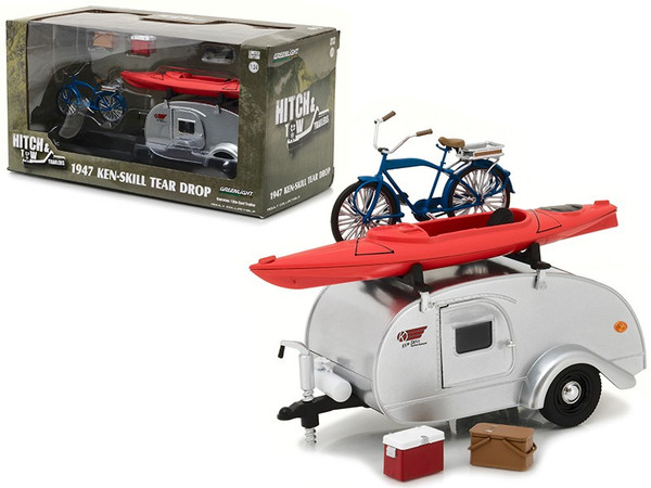 1947 Ken Skill Tear Drop Trailer with Accessories for 1/24 Scale Model Cars and Trucks 1/24 Diecast Model by Greenlight 18420A