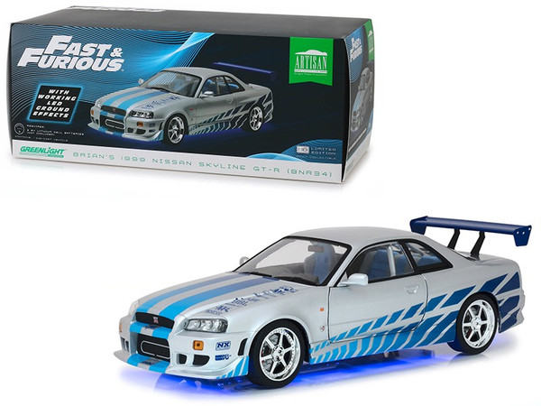 Brian"'s 1999 Nissan Skyline GT-R (BNR34) with Working Led Ground Effects "Fast & Furious: 2 Fast 2 Furious" (2003) Movie 1/18 Diecast Model Car by Greenlight 19041