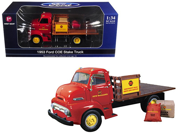 1953 Ford COE Stake Truck with load New Holland Parts & Service 1/34 Diecast Model by First Gear 19-3913