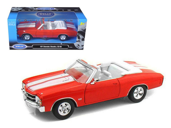 1971 Chevrolet Chevelle SS 454 Convertible Orange 1/24 Diecast Model Car by Welly 22089or
