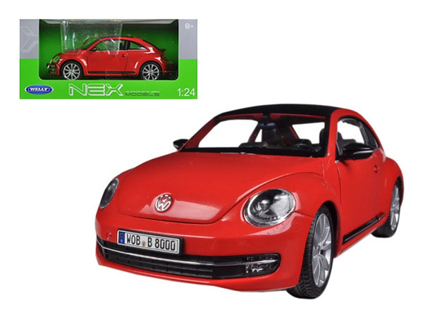 Volkswagen New Beetle With Sunroof Red 1/24 Diecast Car Model By Welly (Pack Of 2) 24032r
