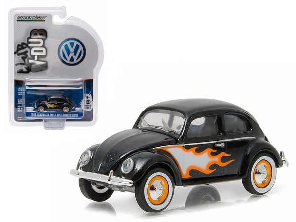 1949 Volkswagen Type 1 Split Window Beetle Black With Flames 1/64 Diecast Model Car By Greenlight (Pack Of 3) 29840B