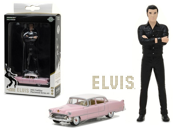 1955 Cadillac Fleetwood Series 60 "Pink Cadillac" 1/64 With 1/18 Elvis Presley Figure Hobby Exclusive Diecast Model Car By Greenlight (Pack Of 2) 29898