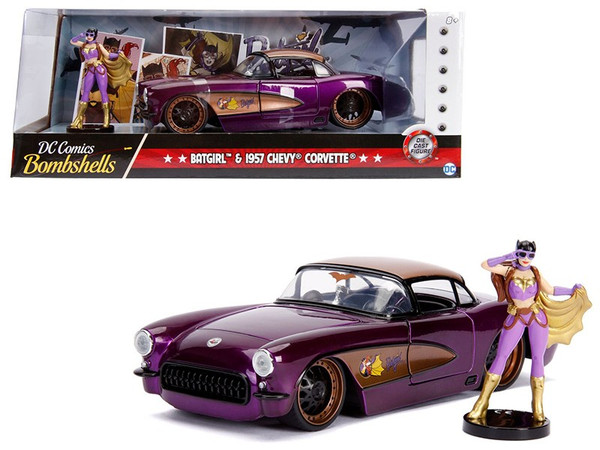 1957 Chevrolet Corvette Purple with Batgirl Diecast Figure "DC Comics Bombshells" Series 1/24 Diecast Model Car by Jada 30457