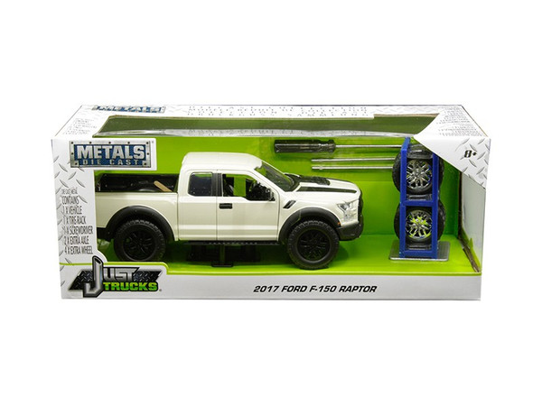 2017 Ford F-150 Raptor Pickup Truck Off White with Black Stripes and Extra Wheels "Just Trucks" Series 1/24 Diecast Model Car by Jada 30519
