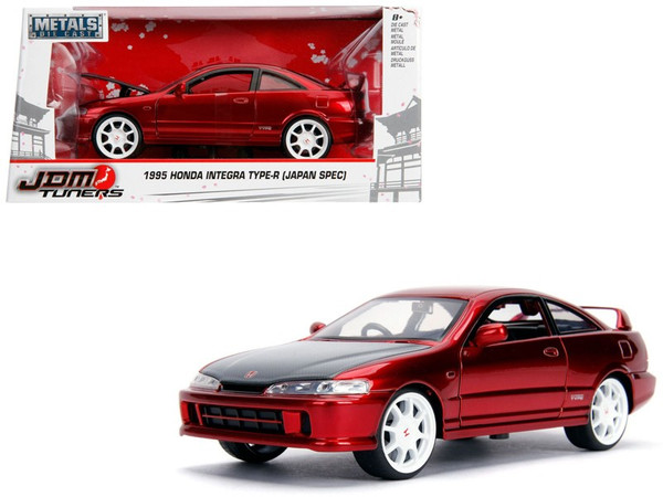 1995 Honda Integra Type-R "Japan Spec" Rhd (Right Hand Drive) Candy Red With Carbon Hood And White Wheels "Jdm Tuners" 1/24 Diecast Model Car By Jada (Pack Of 2) 30932