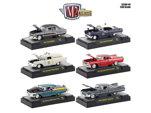 Auto Thentics 6 Piece Set Release 49 IN DISPLAY CASES 1/64 Diecast Model Cars by M2 Machines 32500-49