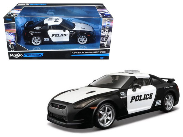 2009 Nissan GT-R (R35) Police Car Black and White 1/24 Diecast Model Car by Maisto 32512