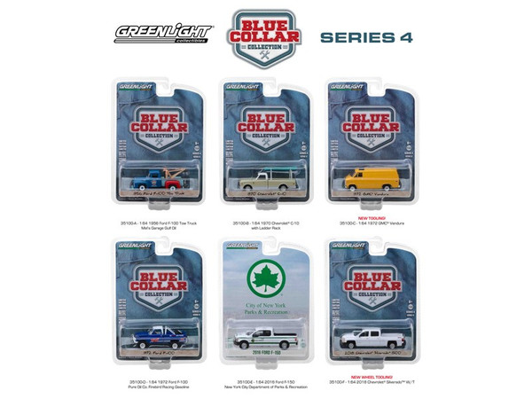 Blue Collar Collection Series 4, 6pc Set 1/64 Diecast Model Cars by Greenlight 35100SET