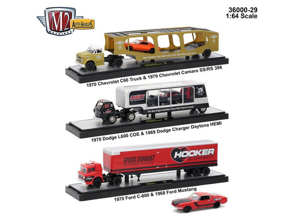 Auto Haulers Release 29, 3 Trucks Set 1/64 Diecast Models by M2 Machines 36000-29