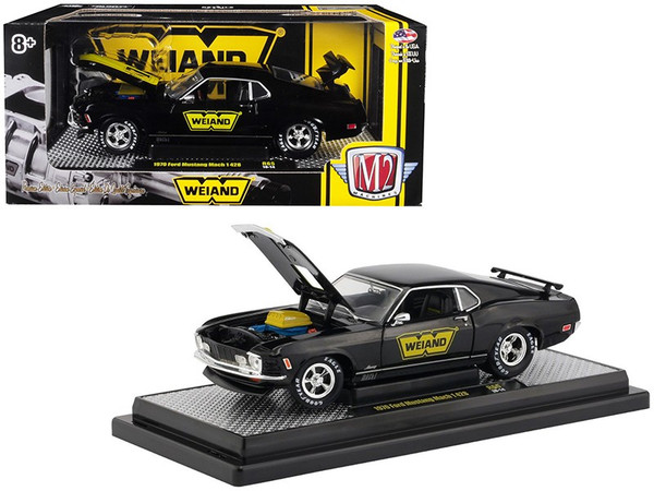 1970 Ford Mustang Mach 1 428 "Weiand" Gloss Black with Yellow Stripe "Detroit Muscle" Limited Edition to 5800 pieces Worldwide 1/24 Diecast Model Car by M2 Machines 40300-65B