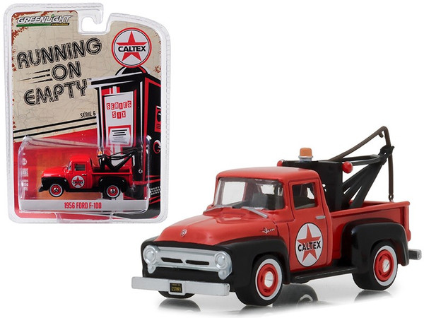 1956 Ford F-100 Tow Truck Red With Drop-In Tow Hook "Caltex" Running On Empty Series 6 1/64 Diecast Model Car By Greenlight (Pack Of 3) 41060A