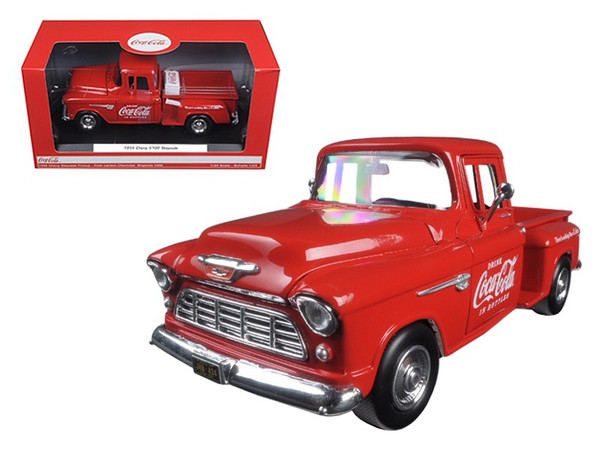 1955 Chevrolet Stepside Pickup Truck Coca Cola with Commercial Cooler 1/24 Diecast Model by Motorcity Classics 435683