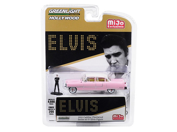 1955 Cadillac Fleetwood Series 60 Pink With Elvis Presley Figurine Limited Edition To 4,600 Pieces Worldwide 1/64 Diecast Model Car By Greenlight (Pack Of 3) 51210