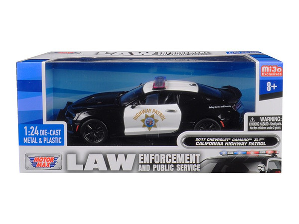 2017 Chevrolet Camaro ZL1 California Highway Patrol (CHP) Black and White "Law Enforcement and Public Service" Series 1/24 Diecast Model Car by Motormax 76967