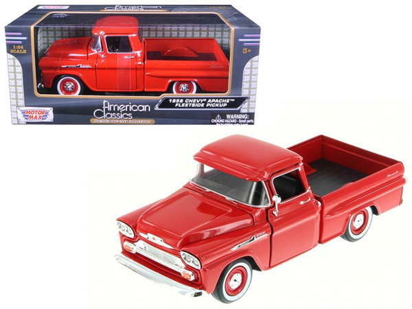 1958 Chevrolet Apache Fleetside Pickup Truck Red 1/24 Diecast Model Car By Motormax (Pack Of 2) 79311R