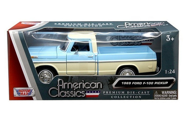 1969 Ford F-100 Pickup Truck Light Blue and Cream 1/24 Diecast Model Car by Motormax 79315AC-LTBLCRM