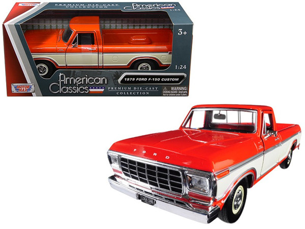 1979 Ford F-150 Custom Pickup Truck Orange And Cream 1/24 Diecast Model Car By Motormax (Pack Of 2) 79346or