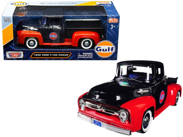 1956 Ford F-100 Pickup Truck "Gulf" Dark Blue and Red 1/24 Diecast Model Car by Motormax 79647