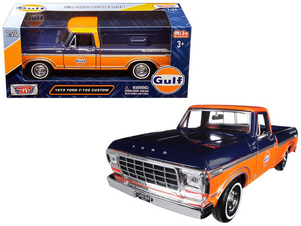 1979 Ford F-150 Custom Pickup Truck "Gulf" Dark Blue and Orange 1/24 Diecast Model Car by Motormax 79652