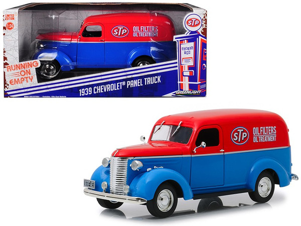 1939 Chevrolet Panel Truck "STP" Blue with Red Top Running on Empty Series 1/24 Diecast Model Car by Greenlight 85022
