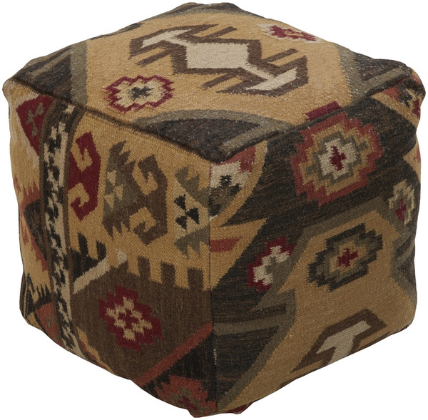Surya Cube Pouf - Brown And Red POUF-34
