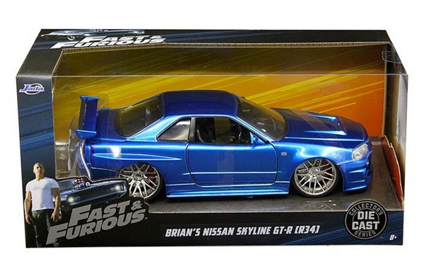 Brian"'S Nissan Gtr Skyline R34 Blue "Fast & Furious" Movie 1/24 Diecast Model Car By Jada (Pack Of 2) 97173