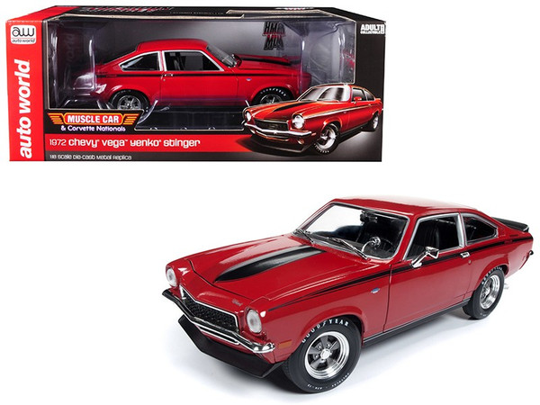 1972 Chevrolet Vega Yenko Stinger "MCACN" (Muscle Car and Corvette Nationals) Man-O-War Red with Black Stripes Limited Edition to 1002 pieces Worldwide 1/18 Diecast Model Car by Autoworld AMM1156