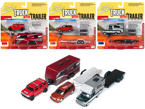 "Truck and Trailer" Series 3 Set B of 3 Cars 1/64 Diecast Model Cars by Johnny Lightning JLBT008B