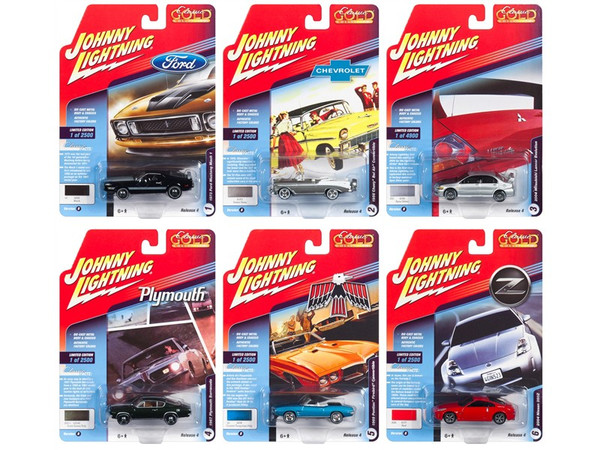 Classic Gold 2018 Release 4, Set B of 6 Cars 1/64 Diecast Models by Johnny Lightning JLCG016B