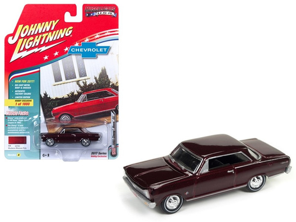 1965 Chevrolet Nova Ss Madeira Maroon Poly Limited Edition To 1800Pc Worldwide Hobby Exclusive "Muscle Cars Usa" 1/64 Diecast Model Car By Johnny Lightning (Pack Of 3) JLMC010A