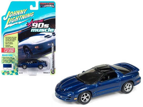 1999 Pontiac Firebird Trans Am Ws6 Dark Blue Metallic "90"'S Muscle" Limited Edition To 3724 Pieces Worldwide 1/64 Diecast Model Car By Johnny Lightning (Pack Of 3) JLMC014-JLSP028A