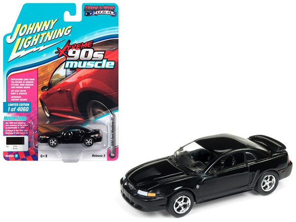 1999 Ford Mustang Gt Gloss Black "90"'S Muscle" Limited Edition To 4060 Pieces Worldwide 1/64 Diecast Model Car By Johnny Lightning (Pack Of 3) JLMC014-JLSP029B