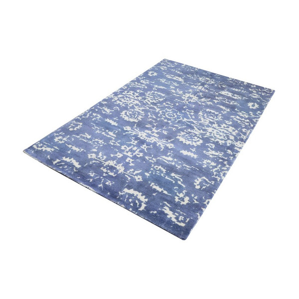 Senneh Handwoven Wool Printed Rug In Blue & White -9ft x 12ft 8905-203
