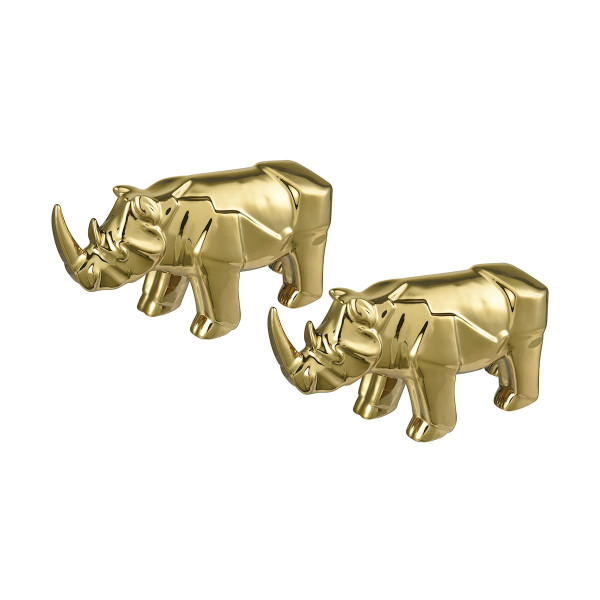 Great Karoo Ceramic Rhino Sculpture Set Of 2 - Gold Plate 9167-060/S2