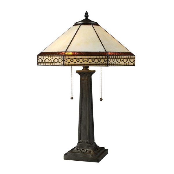 Stone Filigree 2 Light Table Lamp Tiffany Bronze D1858