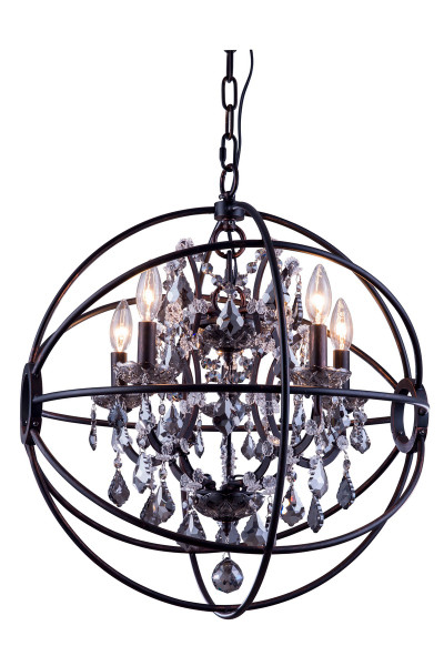 Elegant Geneva 5 Light Dark Bronze Pendant Silver Shade (Grey) Royal Cut Crystal 1130D20DB-SS/RC