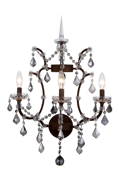 Elegant Elena 3 Light Rustic Intent Wall Sconce Silver Shade (Grey) Royal Cut Crystal 1138W17RI-SS/RC