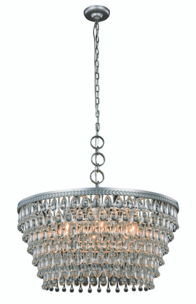 Elegant Nordic 6 Light Antique Silver Chandelier Clear Royal Cut Crystal 1219D28AS/RC