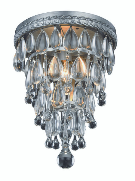 Elegant Nordic 1 Light Antique Silver Flush Mount Clear Royal Cut Crystal 1219F9AS/RC