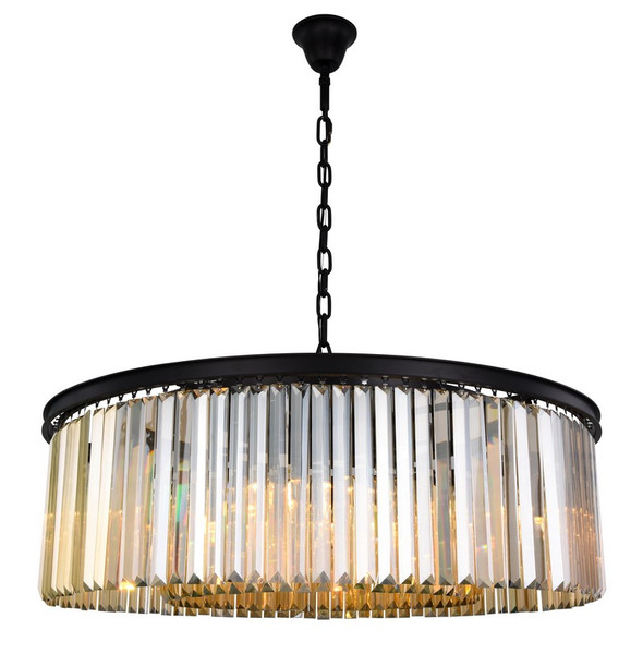 Elegant Sydney 10 Light Matte Black Chandelier Golden Teak (Smoky) Royal Cut Crystal 1238G43MB-GT/RC