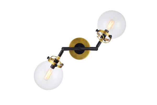 Elegant Leda 2 Light Burnished Brass&Flat Black Wall Sconce 1507W13BB