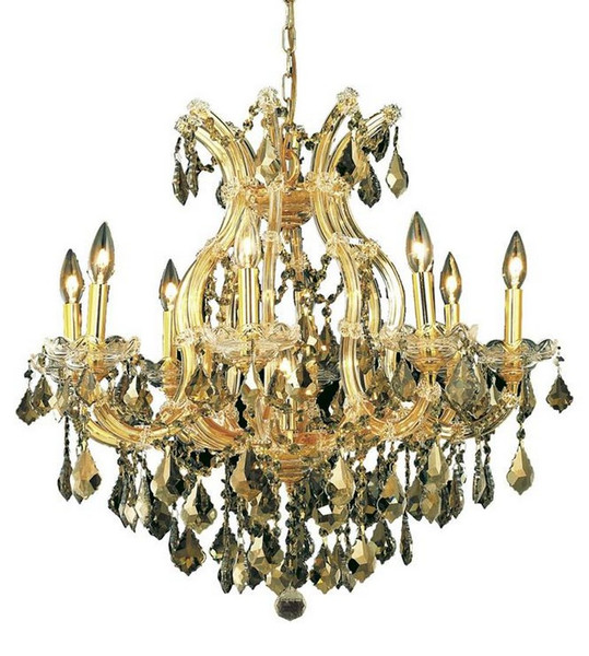 Elegant Maria Theresa 9 Light Gold Chandelier Golden Teak (Smoky) Swarovski® Elements Crystal 2800D26G-GT/SS