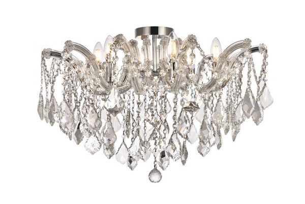 Elegant Maria Theresa 6 Light Chrome Flush Mount Clear Spectra® Swarovski® Crystal 2800F24C/SA