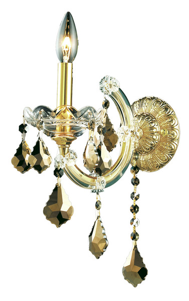 Elegant Maria Theresa 1 Light Gold Wall Sconce Golden Teak (Smoky) Royal Cut Crystal 2800W1G-GT/RC